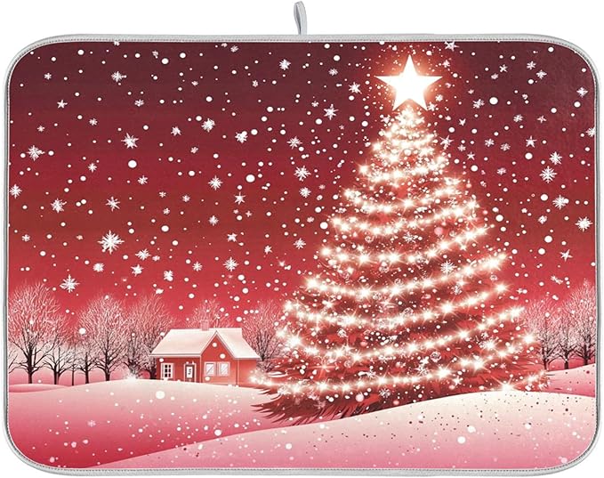 Christmas Tree Red Dish Drying Mat by Wamika