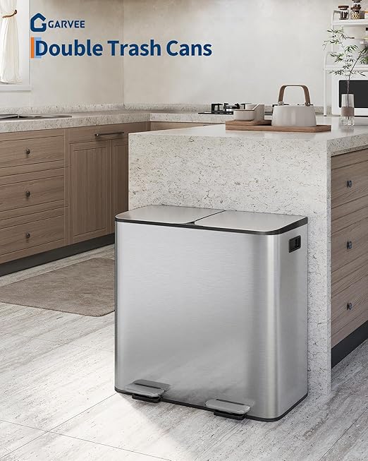 GarveeHome 2 x 10.6 gal Stainless Steel Double Trash Can - Image 2