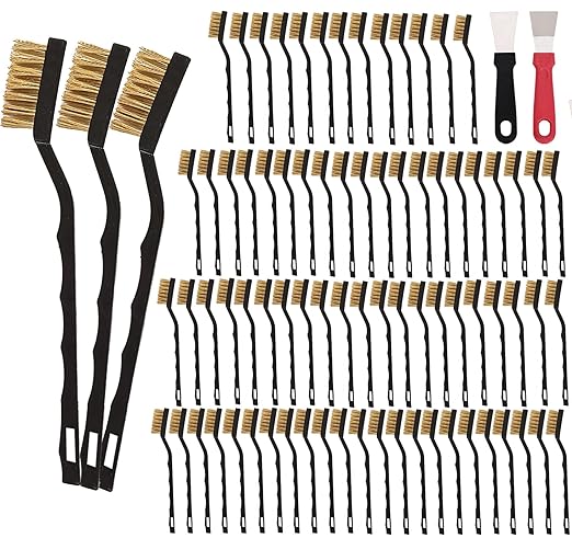 80 Pcs Mini Wire Brush Brass Brush Set, Curved Handle Masonry Brush Wire Brush by Unknown