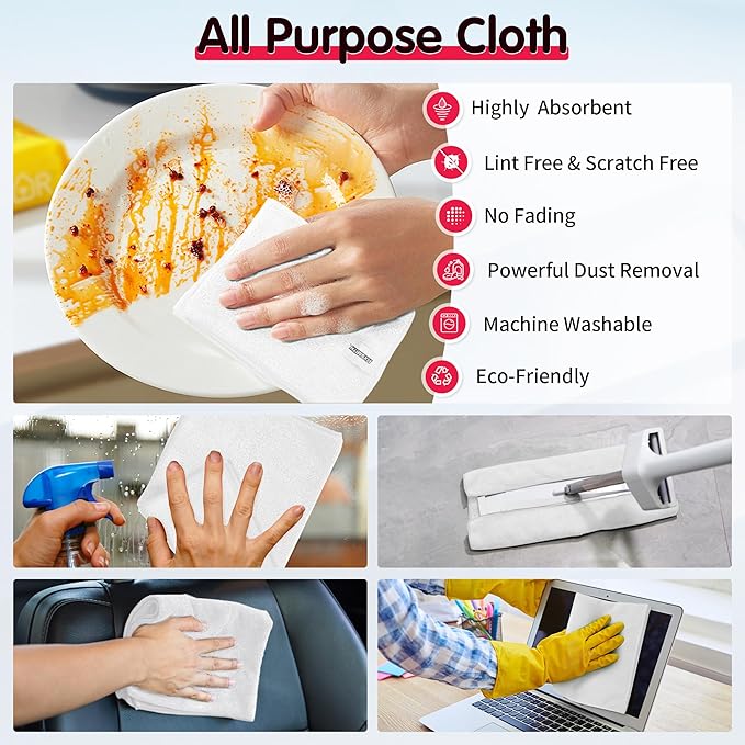 FIXSMITH White Microfiber Cleaning Cloth -Pack of 12, Highly Absorbent Cleaning - Image 5