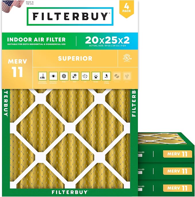 Filterbuy 20x25x2 Air Filter MERV 11 Allergen Defense Replacement, by Filterbuy