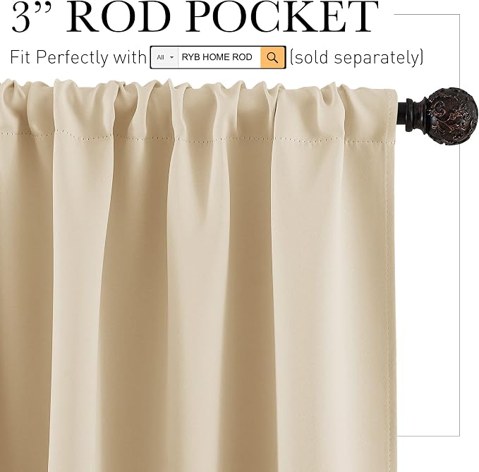 RYB HOME Room Darkening Curtains Small Window Treatment Blackout Draperies - Image 2