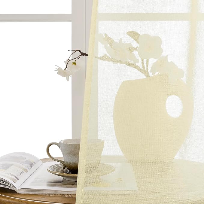Tollpiz Sheer Door Curtain Closet Linen Textured Curtain Sheers Doorway Light - Image 9