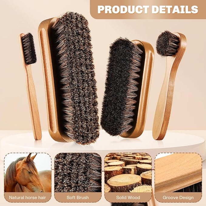 4 Pcs Horsehair Shine Shoes Brush Kit Polish Dauber Applicators Cleaning - Image 5