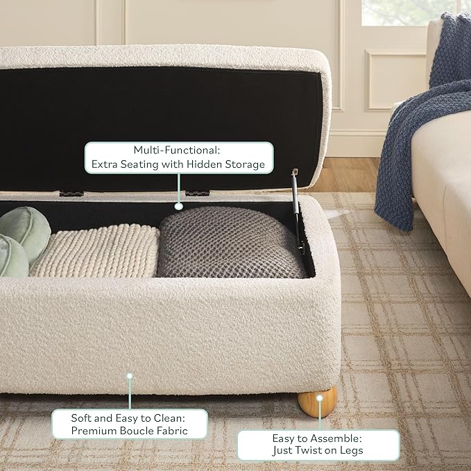 Walker Edison Linley Contemporary Large Storage Bouclé Ottoman - Image 3