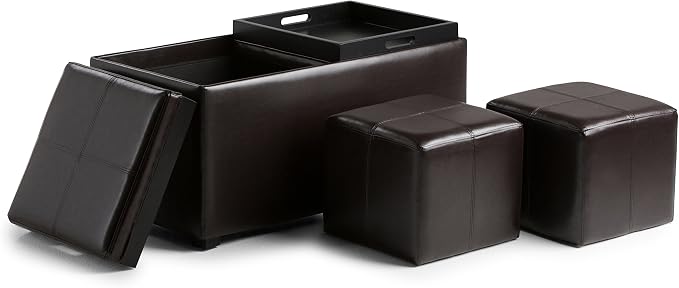 SIMPLIHOME Avalon 35 inch Wide Contemporary Rectangle 5 Pc Storage Ottoman in - Image 4