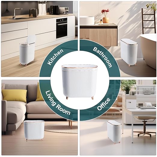 Bathroom Trash Can with Lid 3.2 Gallon Narrow Trash Can Small Plastic Trash Bin - Image 5