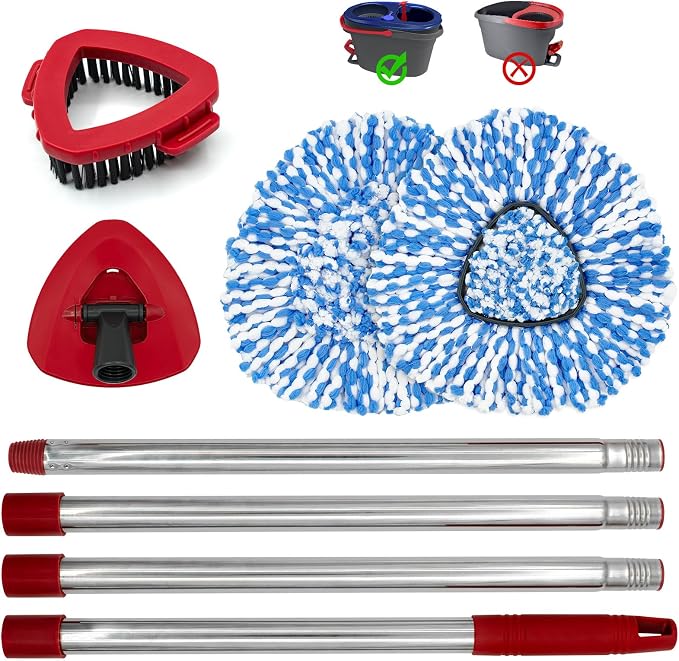 Spin Mop Handle, Mop Heads Replacements, Scrubber Mop Head and Mop Base Combo - Image 8
