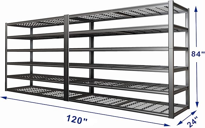 60" Wide Heavy Duty Garage Shelving Adjustable 6 Tier Garage Storage Shelves - Image 2
