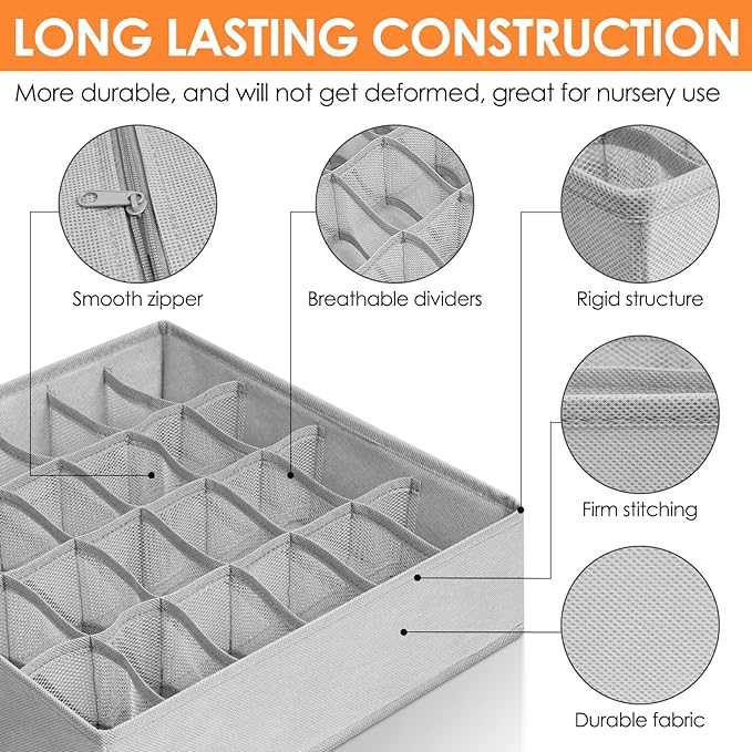 6 Pack Sock Underwear Drawer Organizer Dividers, 58 Cell Foldable Fabric - Image 5