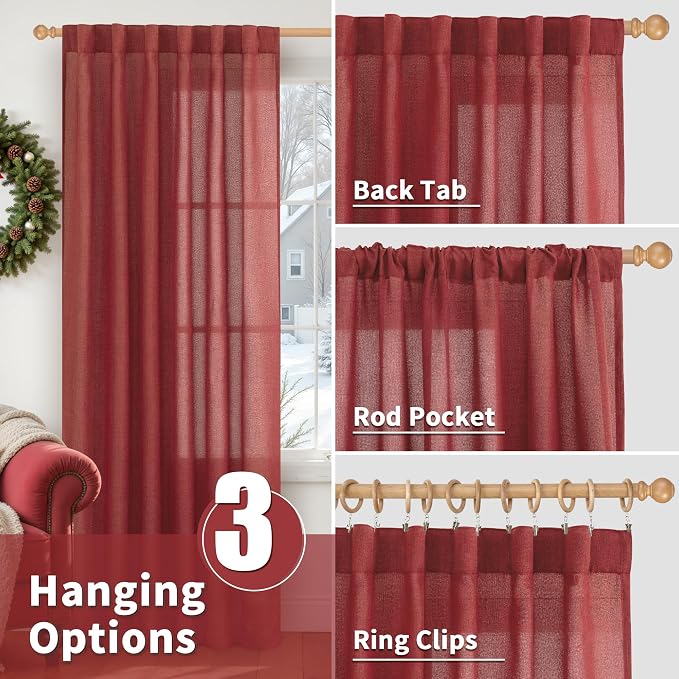 YoungsTex Red Linen Curtains 40 Inch Long - Image 5