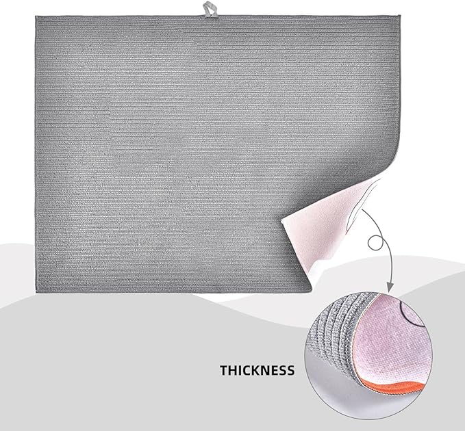 Grey And Blue Leaves Branches Microfiber Absorbent Reversible Dish Drying Mat - Image 5