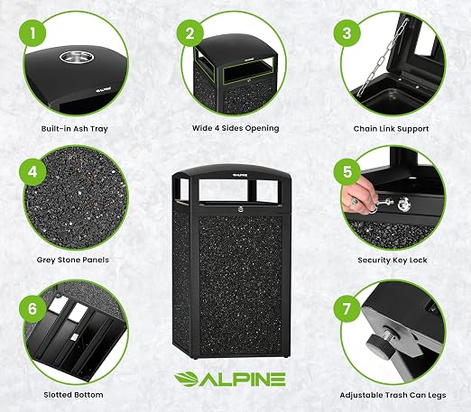 Alpine Outdoor Commercial Trash Can - Image 4