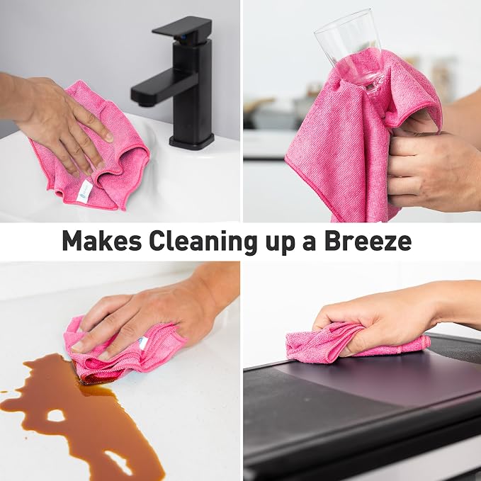 Pink Microfiber Cleaning Cloth 13"x13", Ultra Soft Absorbent Microfiber - Image 6