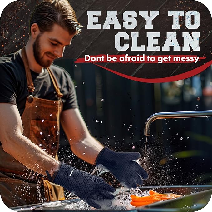 KITCHEN PERFECTION XL Silicone Smoker Oven Gloves-Extreme Heat Resistant BBQ - Image 7