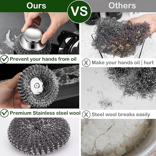 Steel Wool Scrubber with 2 Handles & 3 Replacement Wire Sponge - Image 3