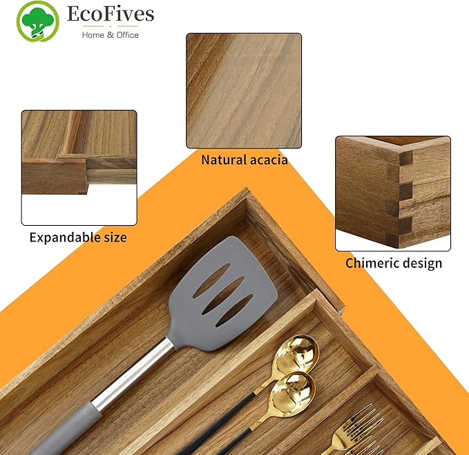 Luxury Acacia Silverware Organizer -Kitchen Drawer Organizer - Image 5