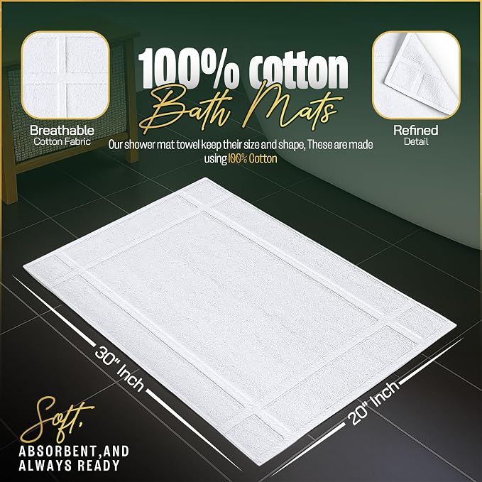 Pearl Linens Pack of 6 100% Cotton Bath Mat 20X30 inches, Soft & Absorbent - Image 2