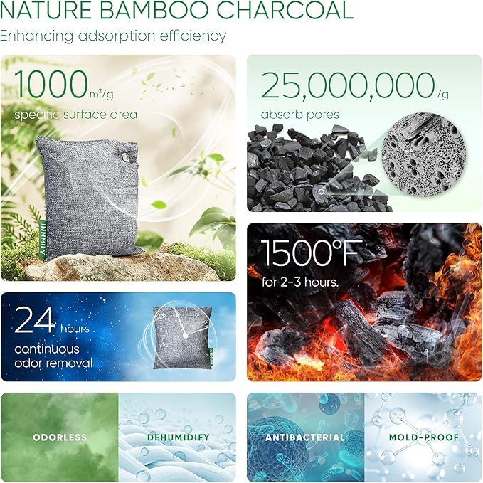 Activated Charcoal Odor Absorber, Large 4x500g w Hooks Nature Odor Eliminator - Image 3