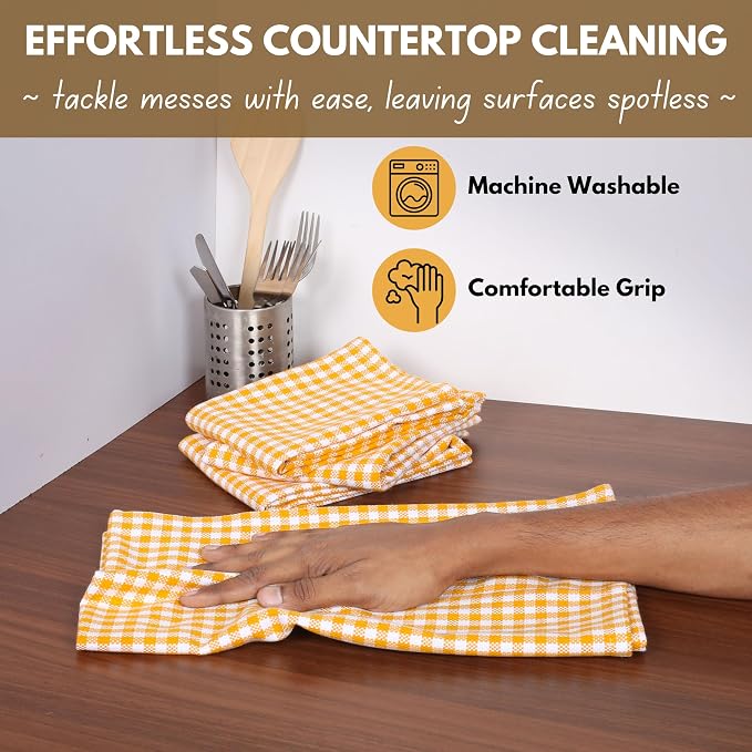 Native Fab 6 Pack Gingham Mini Check Kitchen Hand Towels Set - Image 6