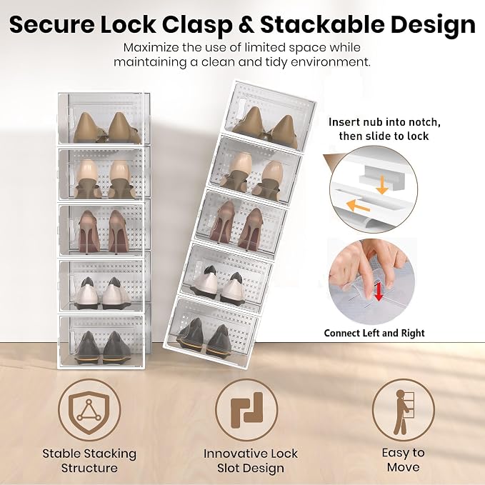 12 Pack XXX-Large Modular Clear Plastic Stackable Shoe Storage Organizer - Image 3