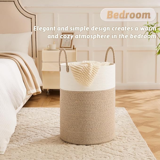 Laundry Basket, Woven Cotton Rope Laundry Hamper, 80L - Image 4