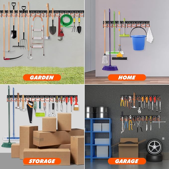 51'' All Metal Garden Tool Organizer Adjustable Garage Tool Organizer Wall - Image 6
