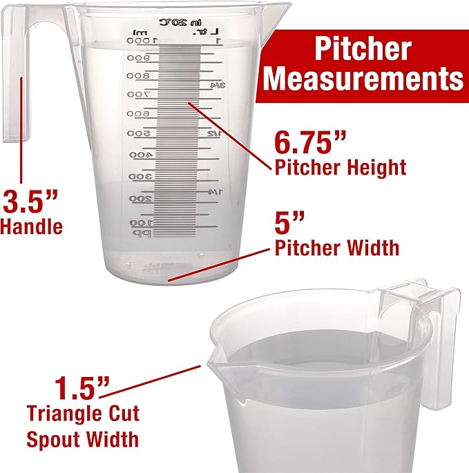 TCP Global 1 Liter Plastic Graduated Measuring and Mixing Pitcher - Image 4