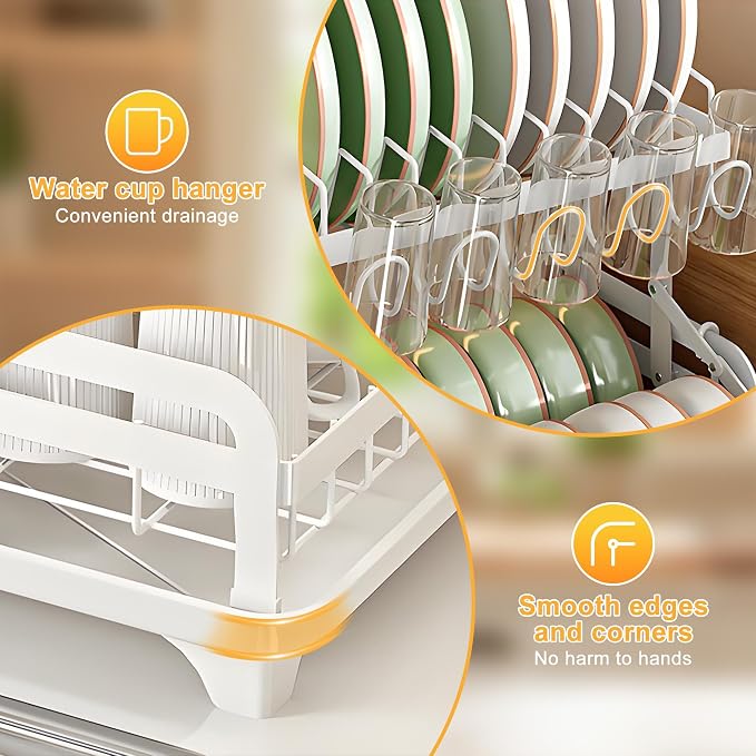 Dish Drying Rack Large 2 Tier Carbon Steel Dish Rack - Image 3