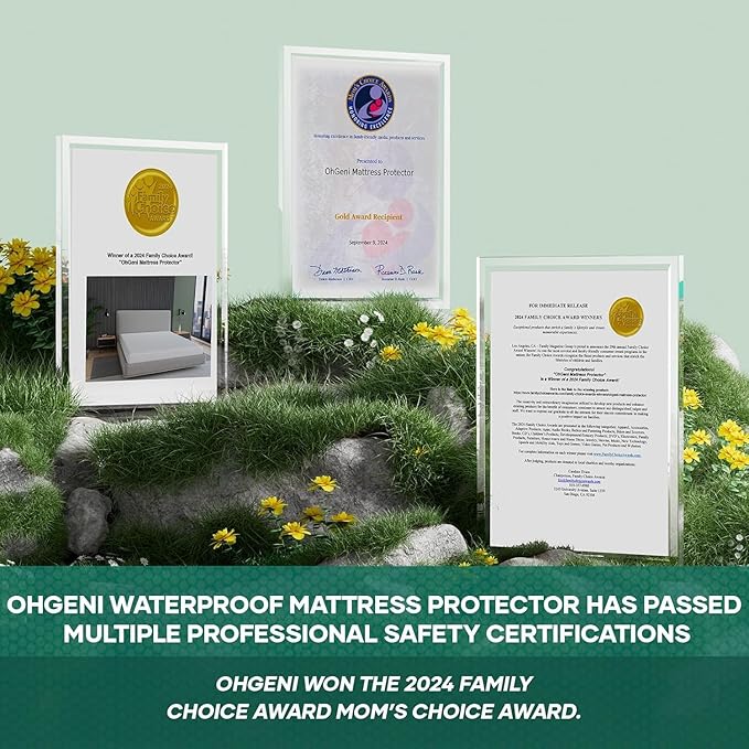 OhGeni 100% Waterproof Mattress Protector, Queen-Gray Size Mattress Pad - Image 7