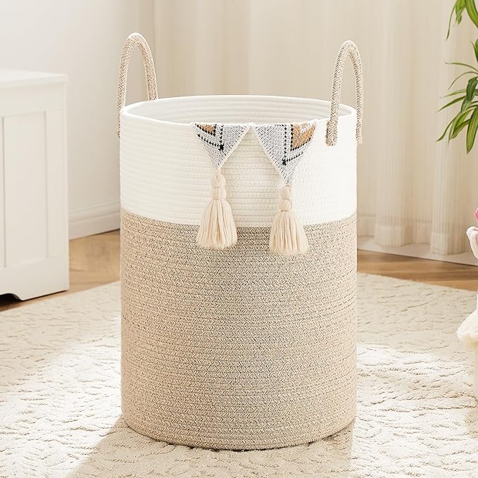 Laundry Basket, Woven Cotton Rope Laundry Hamper, 80L by Artfeel
