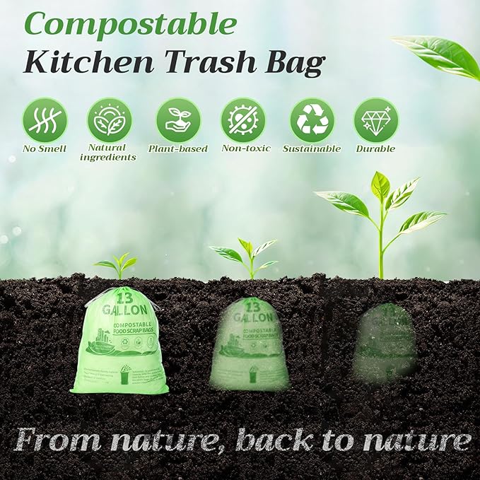 Amyhill 50 Count Compostable Kitchen Trash Bags 13 Gallon Compostable - Image 6