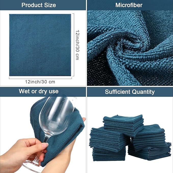 Tenare 100 Count12'' x 12'' Microfiber Cleaning Cloths Reusable Cleaning Rags - Image 2