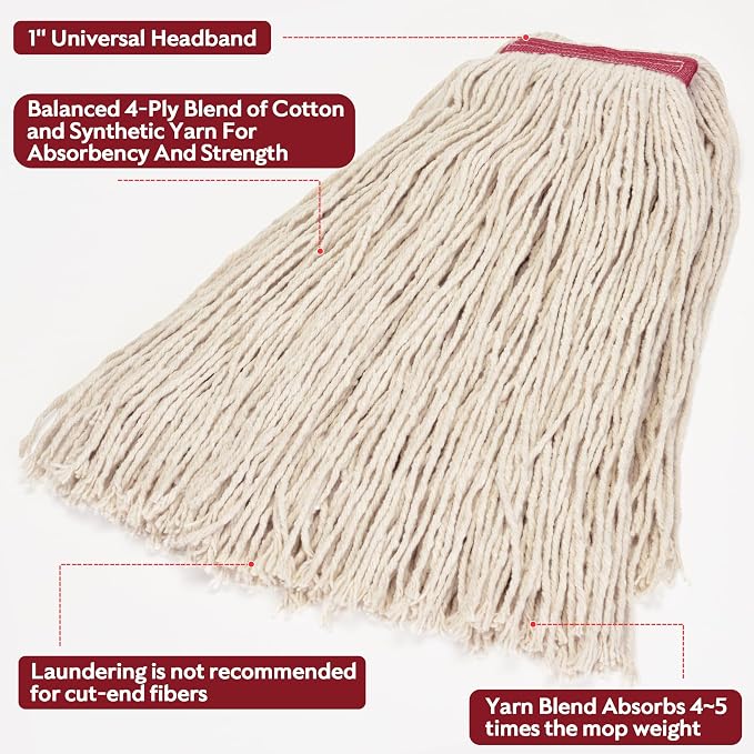 Matthew Cleaning 24oz 6Pack Cotton Floor Mop, Looped-Open String Heavy Duty - Image 6