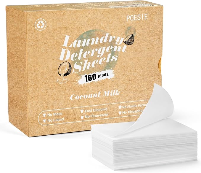 Poesie Laundry Detergent Sheets Coconut Milk Scent 160 Count Non Plastic Jugs by Poesie