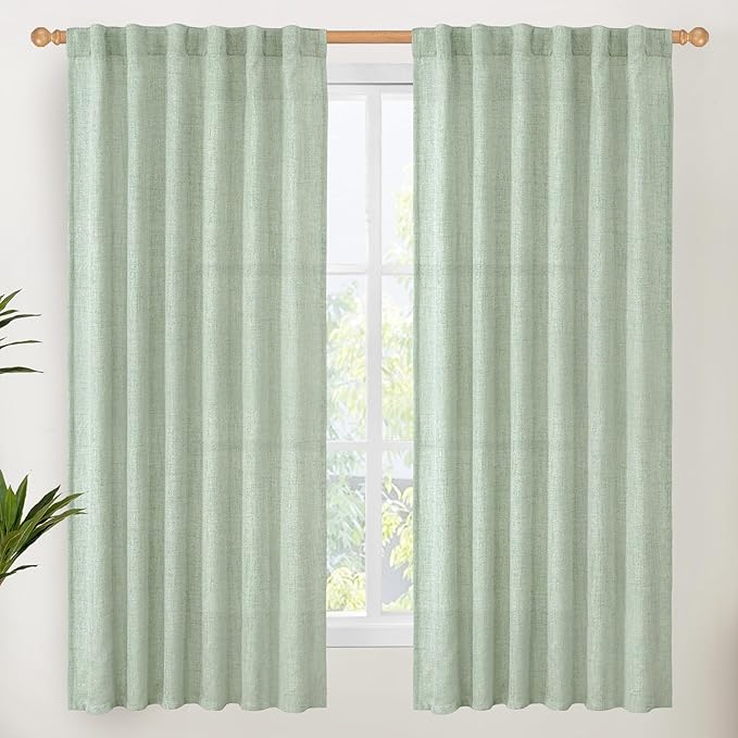 YoungsTex Sage Green Linen Curtains 63 Inch Length by YoungsTex