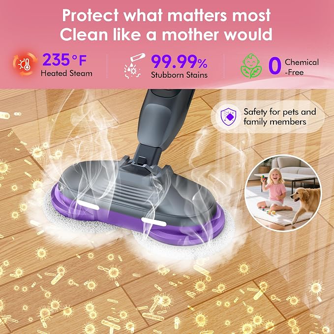 Scrub & Steam Mop with Rotating Mop Pads, LED Headlights, 6 Scrub Pads - Image 3