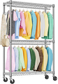 IZEUK 3-Tier Heavy Duty Rolling Garment Rack, Chrome Metal Freestanding Closet by IZEUK