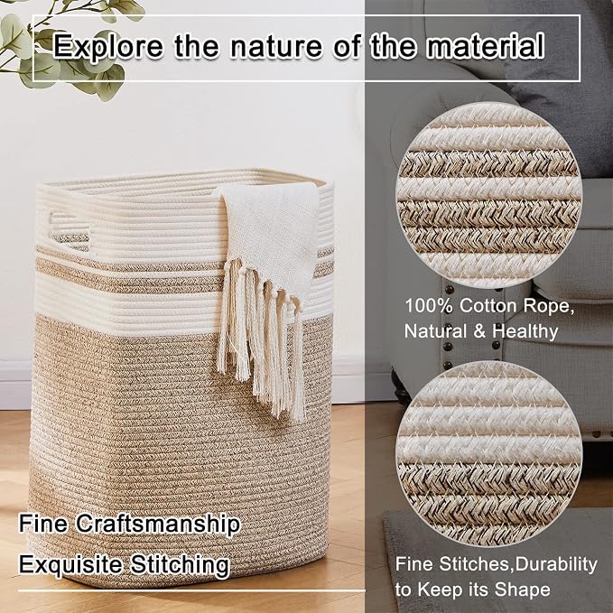 OIAHOMY Laundry Hamper-Laundry Basket, Tall Cotton Storage Basket - Image 3