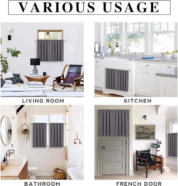 RYB HOME Short Curtains Gray Half Window Curtains - Image 7