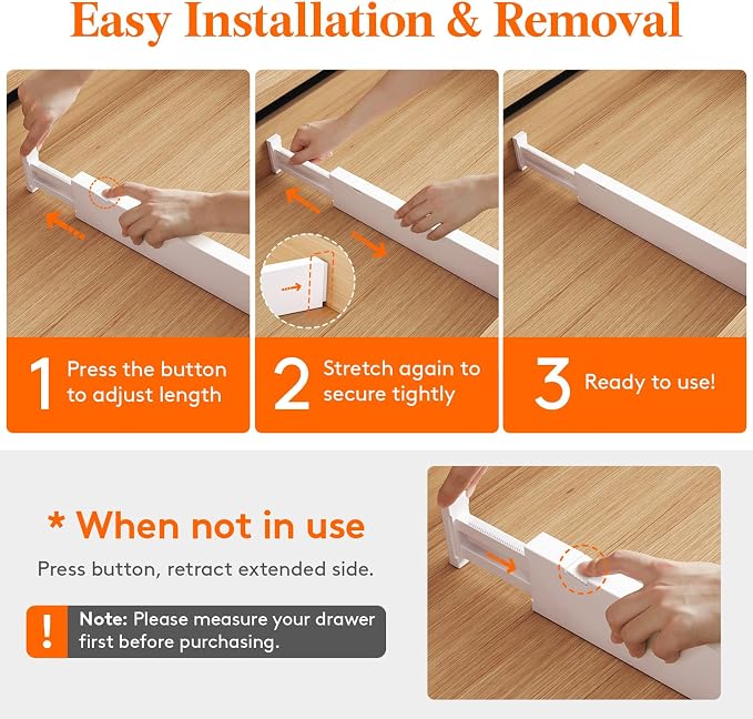 Lifewit 8 Pack Kitchen Drawer Dividers 2.36" High, Plastic Expandable - Image 3