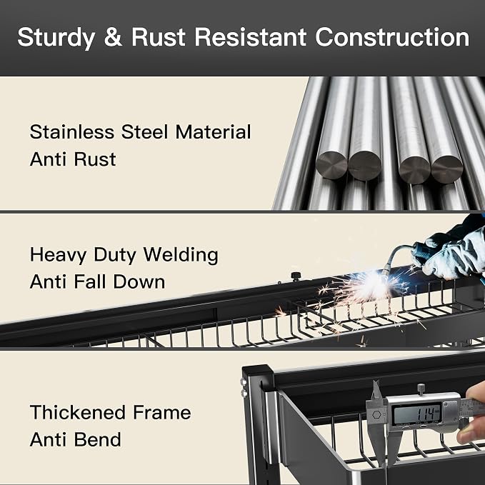 3 Tier Extra Large Stainless Steel Expandable Over The Sink Dish Drainer Drying - Image 2