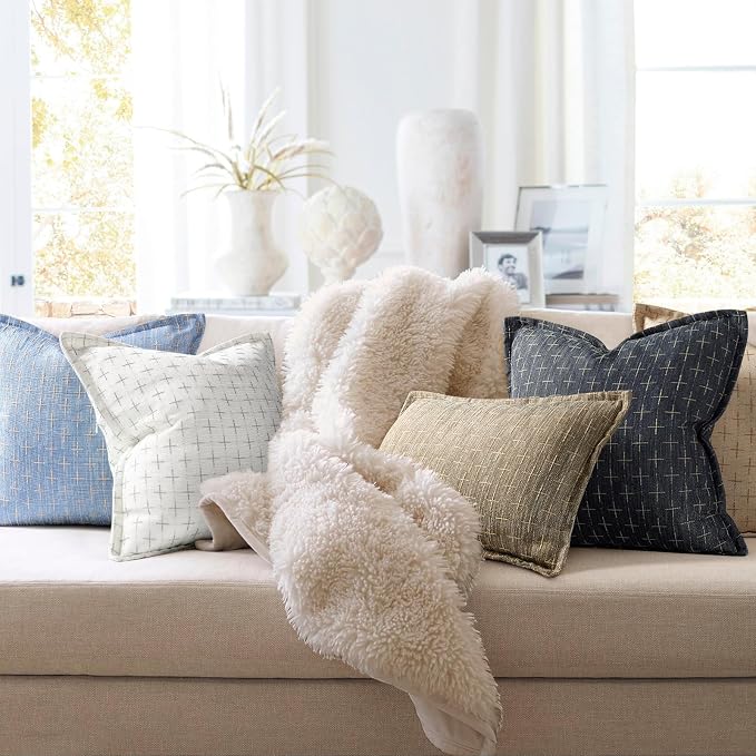 ZWJD Pillow Covers 16x16 Set of 2 Soft Polyester Textured Pillow Covers - Image 4