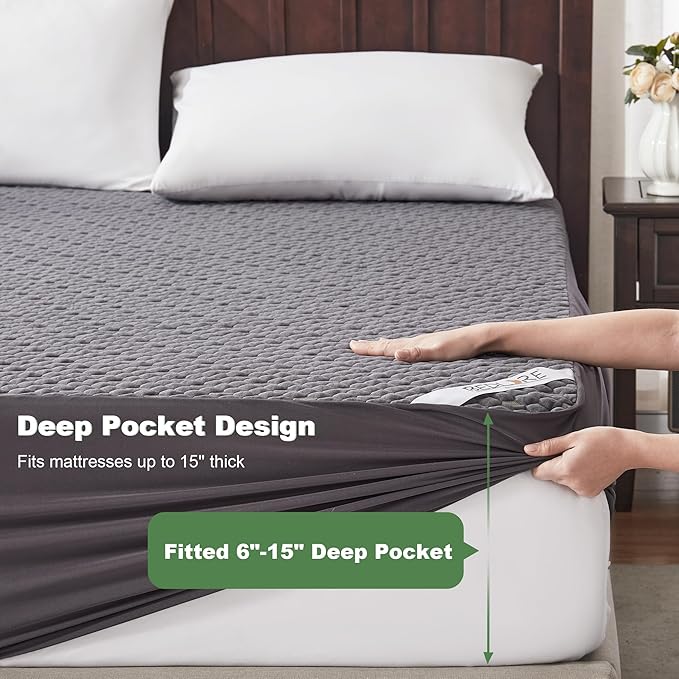 Waterproof Mattress Protector, Twin Size Mattress Pad Fitted 6"-15" Deep Pocket - Image 5