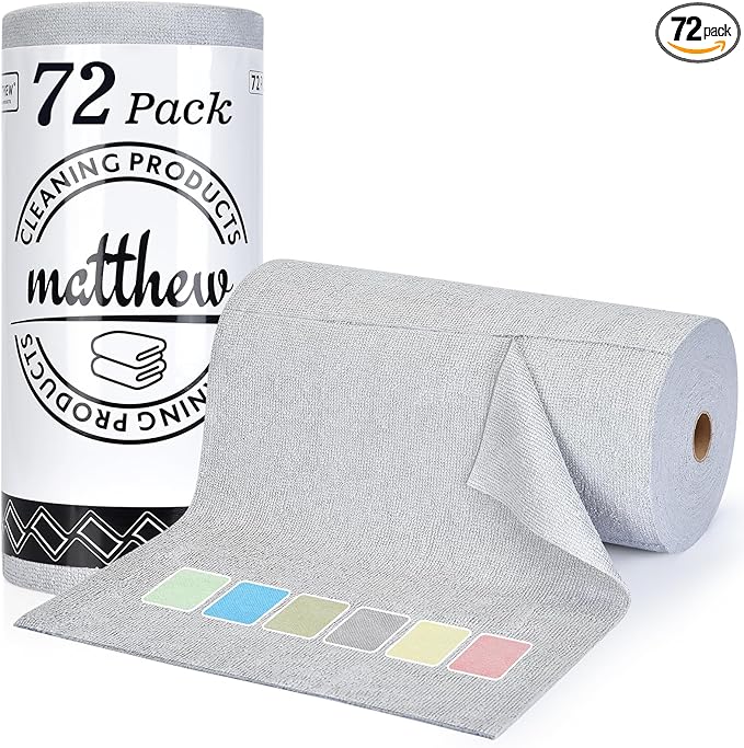 Matthew Microfiber Cleaning Cloth Roll 72Pack Reusable Paper Towels&Washable by MATTHEWCLEANINGPRODUCTS