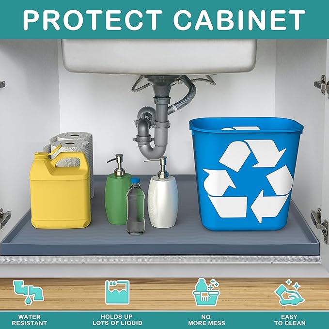URMONA Waterproof Silicone Under Sink Mat 19'' x 19'' Shelf Liner - Image 2