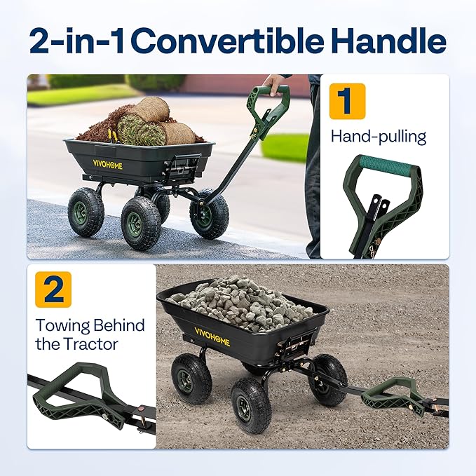 VIVOHOME 4 Cu.Ft 660lbs Wheelbarrow Garden Cart Dump Wagon - Image 3