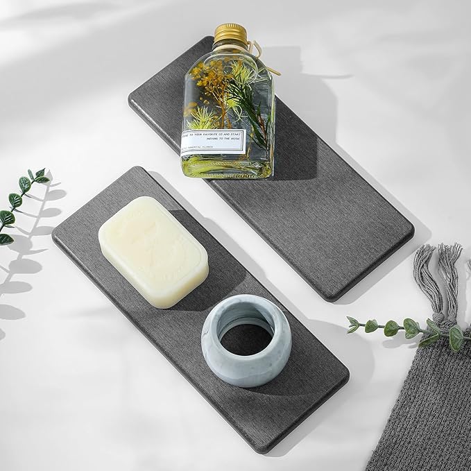 2PCS Bathroom Trays, Water Absorbing Diatomite Stone Quick Drying Mat by Razborci