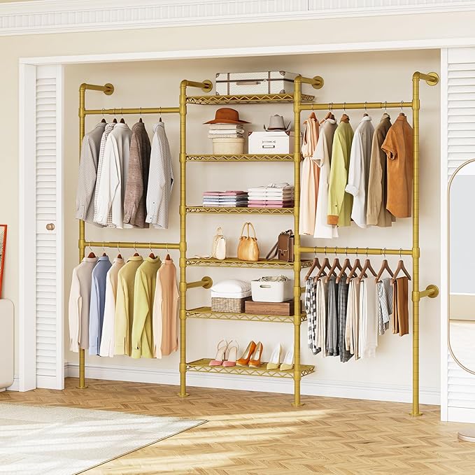 ONBRILL H3 Wall Mounted Closet System, Expandable Industrial Pipe Clothes Rack by ONBRILL