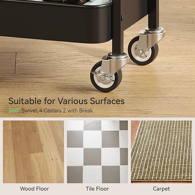 3 Tier Rolling Cart, Utility Cart - Image 5